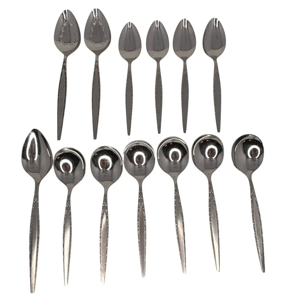 Oneida Community Venetia Stainless Flatware 13 Pc Lot Serving Teaspoons Vintage